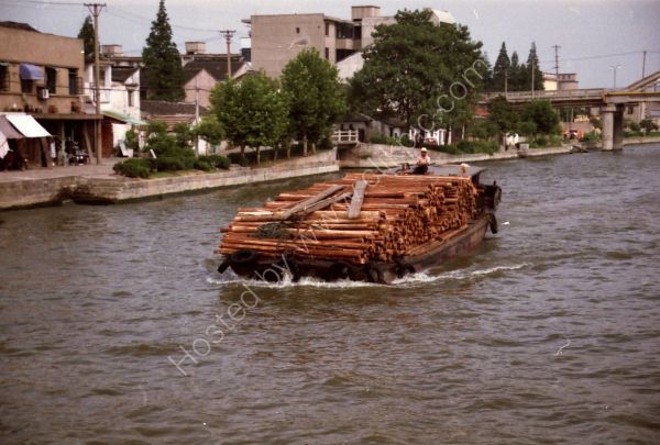 Barge carrying logs, Grand Canal, Wuxi to Suzhou